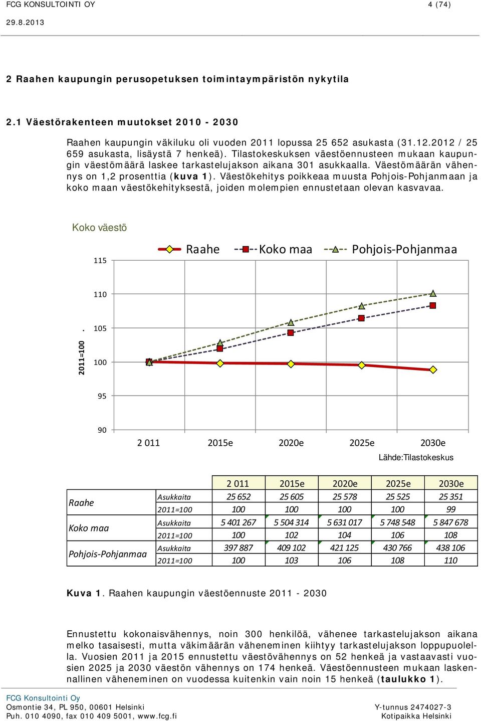 Väestömäärän vähennys on 1,2 prosenttia (kuva 1). Väestökehitys poikkeaa muusta Pohjois-Pohjanmaan ja koko maan väestökehityksestä, joiden molempien ennustetaan olevan kasvavaa.