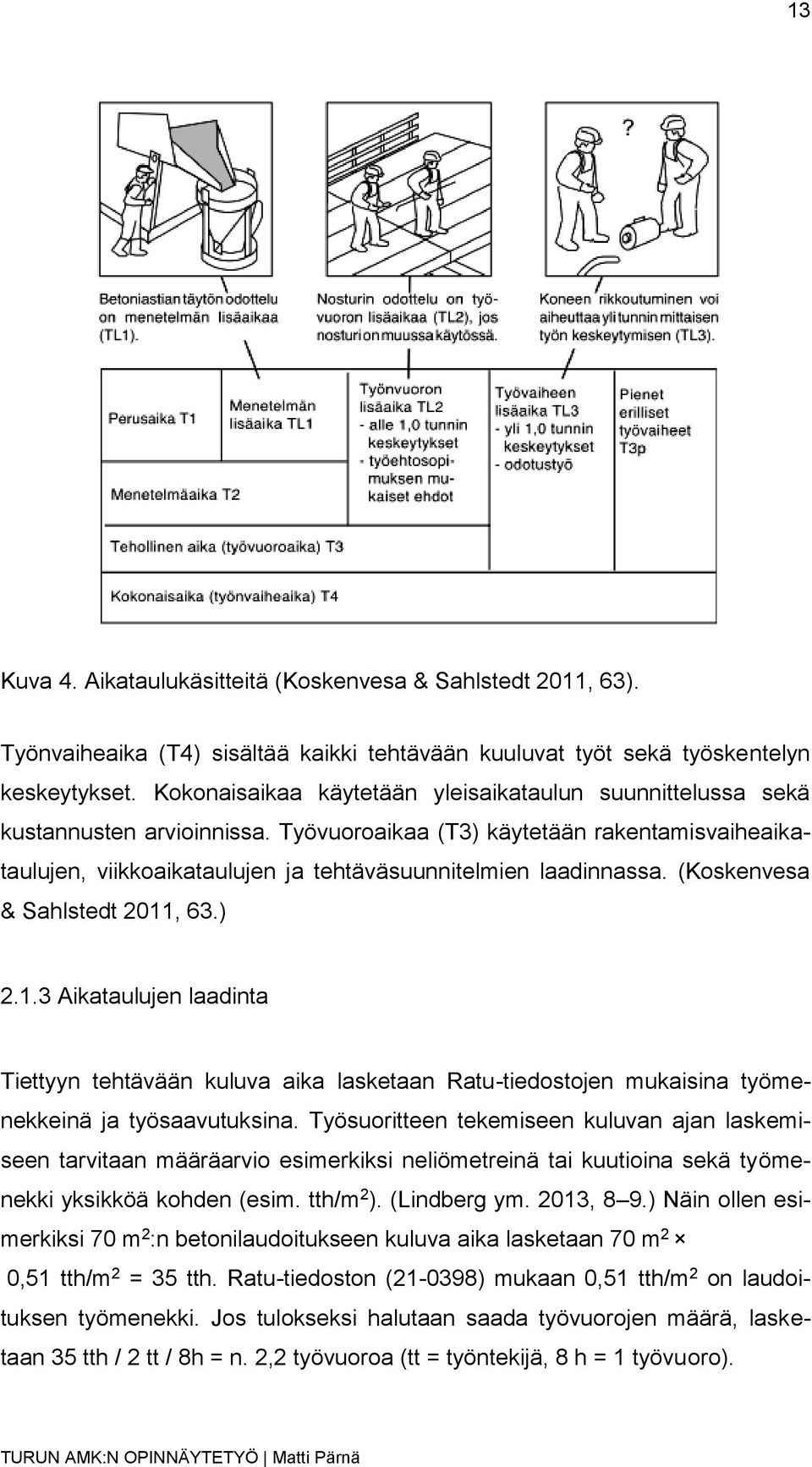 (Koskenvesa & Sahlstedt 2011, 63.) 2.1.3 Aikataulujen laadinta Tiettyyn tehtävään kuluva aika lasketaan Ratu-tiedostojen mukaisina työmenekkeinä ja työsaavutuksina.