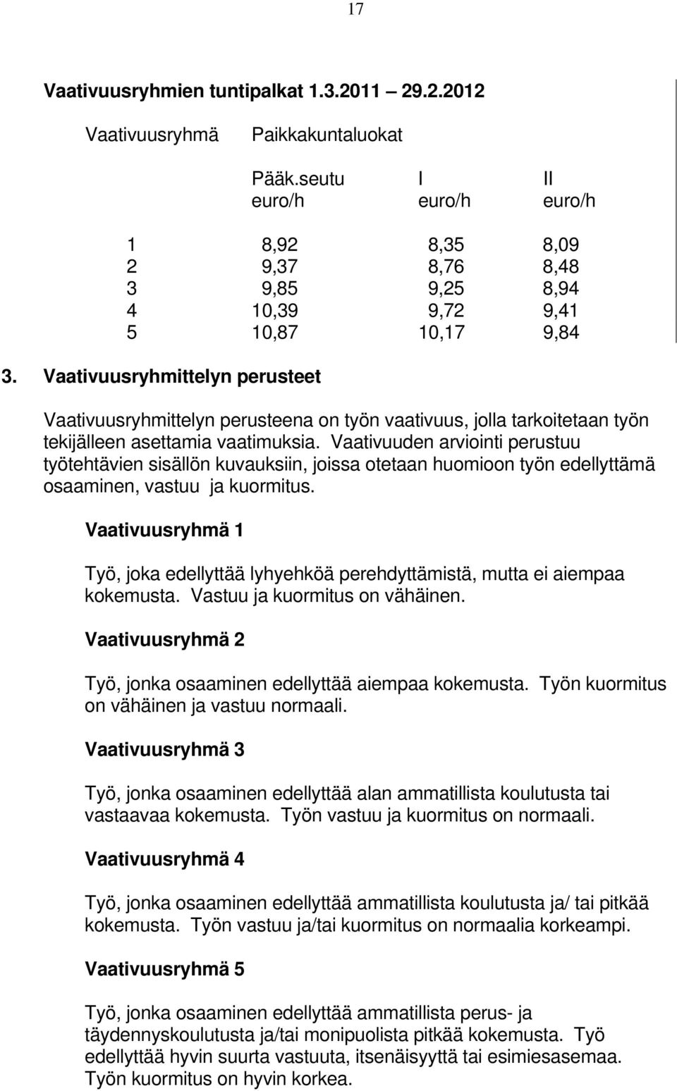 Vaativuusryhmittelyn perusteet Vaativuusryhmittelyn perusteena on työn vaativuus, jolla tarkoitetaan työn tekijälleen asettamia vaatimuksia.