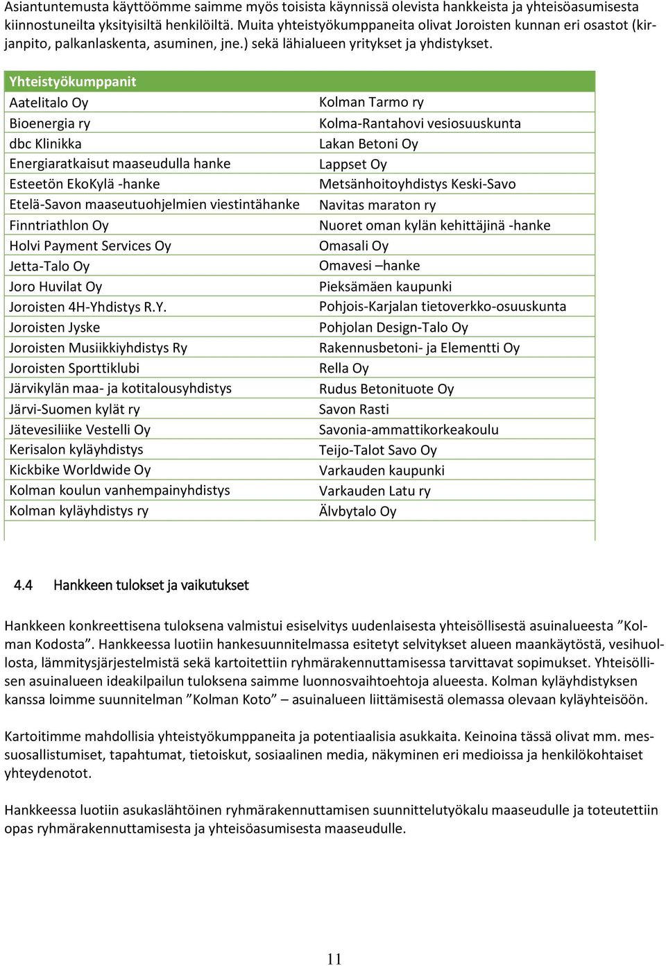 Yhteistyökumppanit Aatelitalo Oy Bioenergia ry dbc Klinikka Energiaratkaisut maaseudulla hanke Esteetön EkoKylä -hanke Etelä-Savon maaseutuohjelmien viestintähanke Finntriathlon Oy Holvi Payment