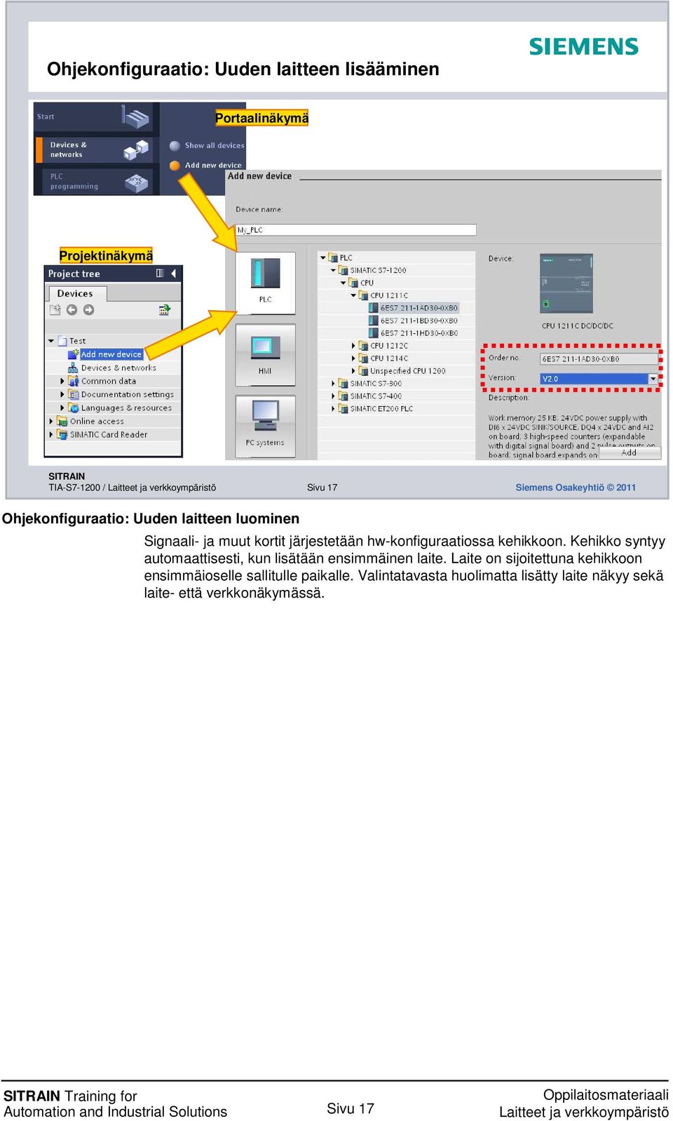 hw-konfiguraatiossa kehikkoon. Kehikko syntyy automaattisesti, kun lisätään ensimmäinen laite.