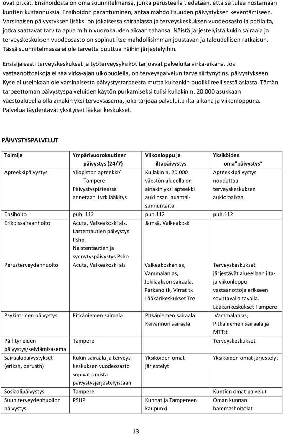 Näistä järjestelyistä kukin sairaala ja terveyskeskuksen vuodeosasto on sopinut itse mahdollisimman joustavan ja taloudellisen ratkaisun.