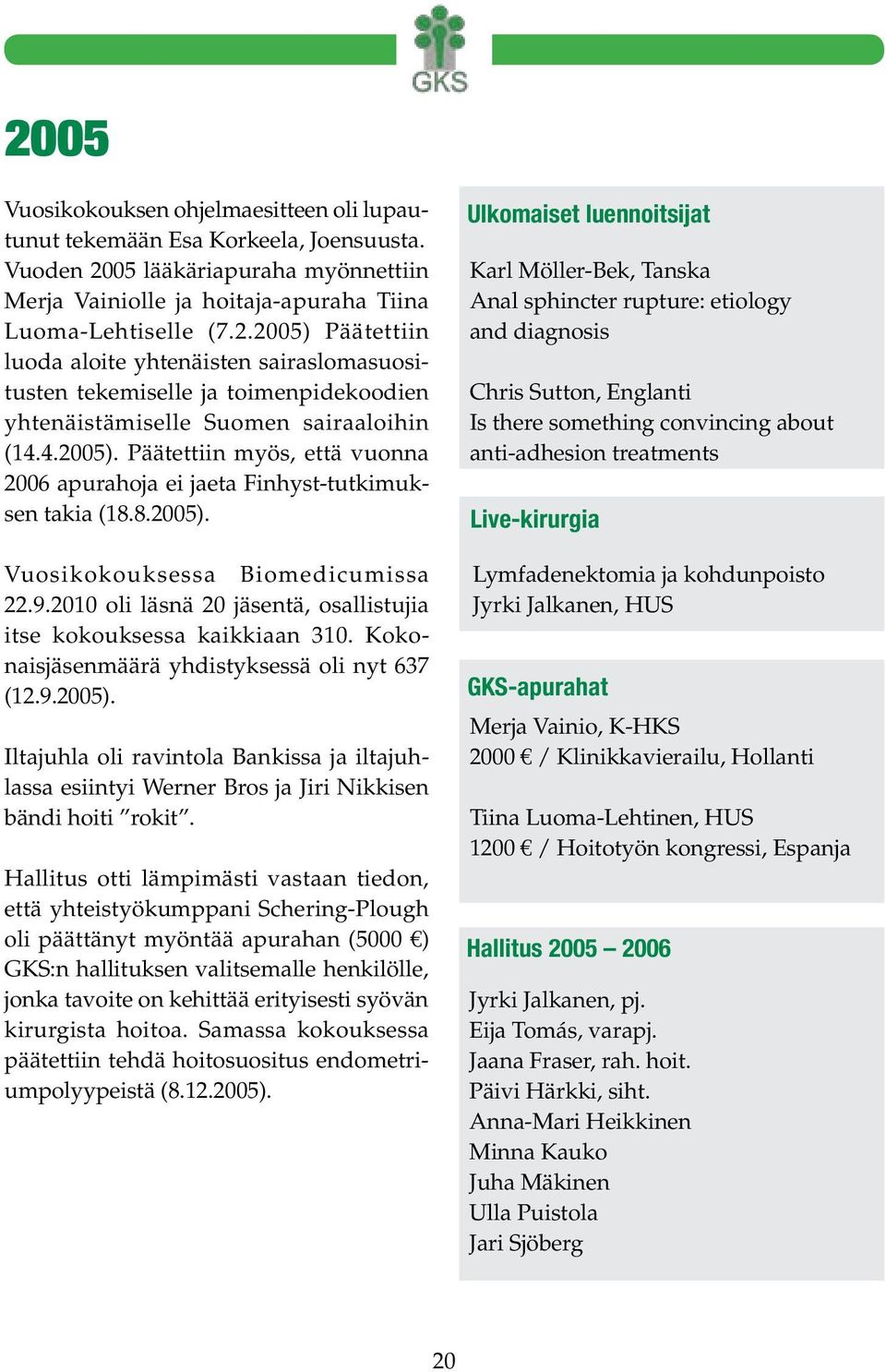 2010 oli läsnä 20 jäsentä, osallistujia itse kokouksessa kaikkiaan 310. Kokonaisjäsenmäärä yhdistyksessä oli nyt 637 (12.9.2005).