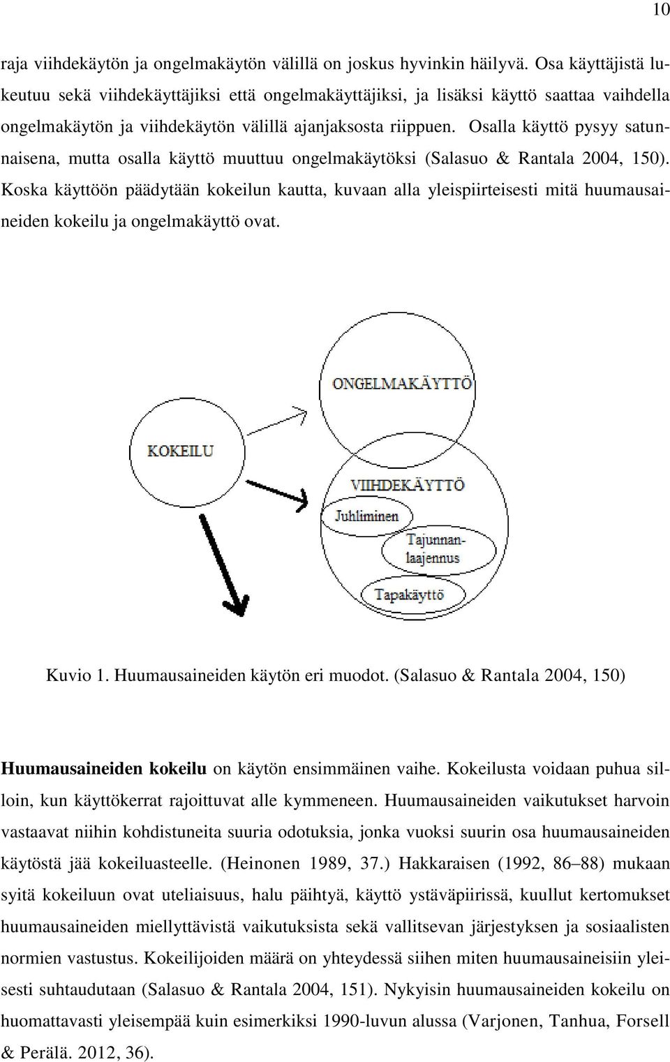 Osalla käyttö pysyy satunnaisena, mutta osalla käyttö muuttuu ongelmakäytöksi (Salasuo & Rantala 2004, 150).