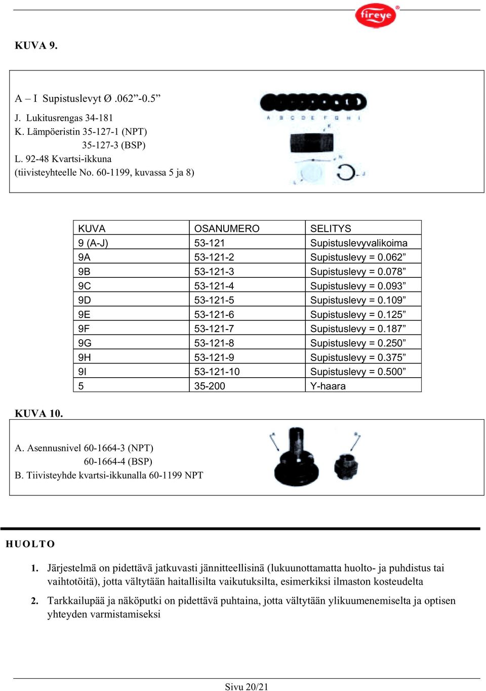 109 9E 53-121-6 Supistuslevy = 0.125 9F 53-121-7 Supistuslevy = 0.187 9G 53-121-8 Supistuslevy = 0.250 9H 53-121-9 Supistuslevy = 0.375 9I 53-121-10 Supistuslevy = 0.500 5 35-200 Y-haara A.