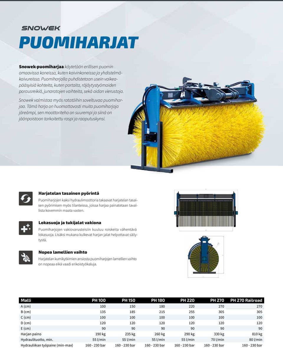 Snowek valmistaa myös ratatöihin soveltuvaa puomiharjaa.