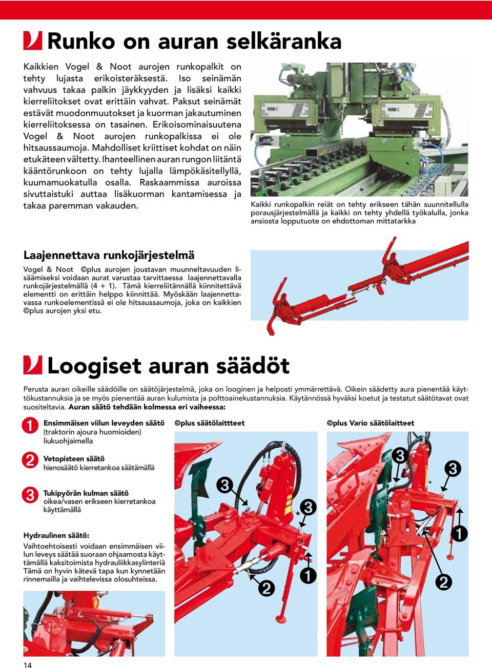 Erikoisominaisuutena Vogel & Noot aurojen runkopalkissa ei ole hitsaussaumoja. Mahdolliset kriittiset kohdat on näin etukäteen vältetty.