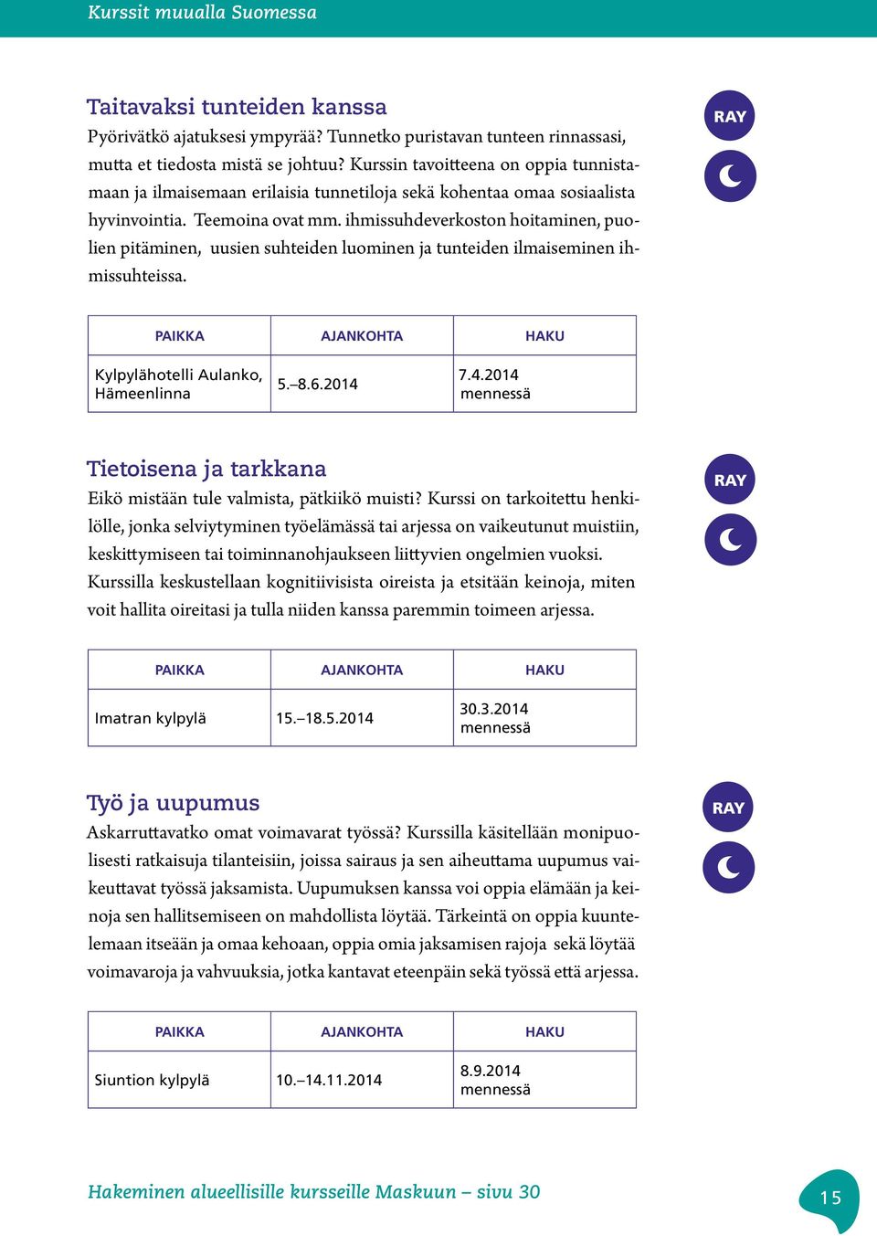 ihmissuhdeverkoston hoitaminen, puolien pitäminen, uusien suhteiden luominen ja tunteiden ilmaiseminen ihmissuhteissa. PAIKKA AJANKOHTA HAKU Kylpylähotelli Aulanko, Hämeenlinna 5. 8.6.2014 