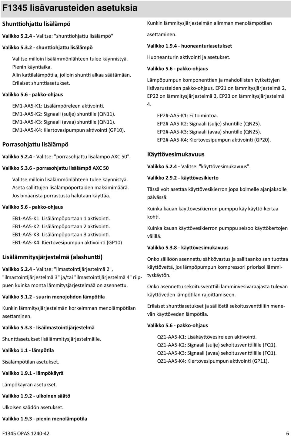 EM1-AA5-K2: Signaali (sulje) shun lle (QN11). EM1-AA5-K3: Signaali (avaa) shun lle (QN11). EM1-AA5-K4: Kiertovesipumpun ak voin (GP10). Porrasohja u lisälämpö Valikko 5.2.4 - Valitse: "porrasohja u lisälämpö AXC 50".