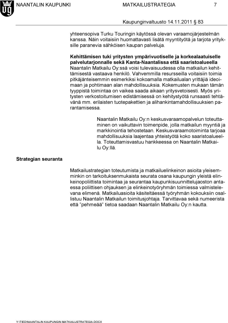 Kehittämisen tuki yritysten ympärivuotiselle ja korkealaatuiselle palvelutarjonnalle sekä Kanta-Naantalissa että saaristoalueella Naantalin Matkailu Oy:ssä voisi tulevaisuudessa olla matkailun