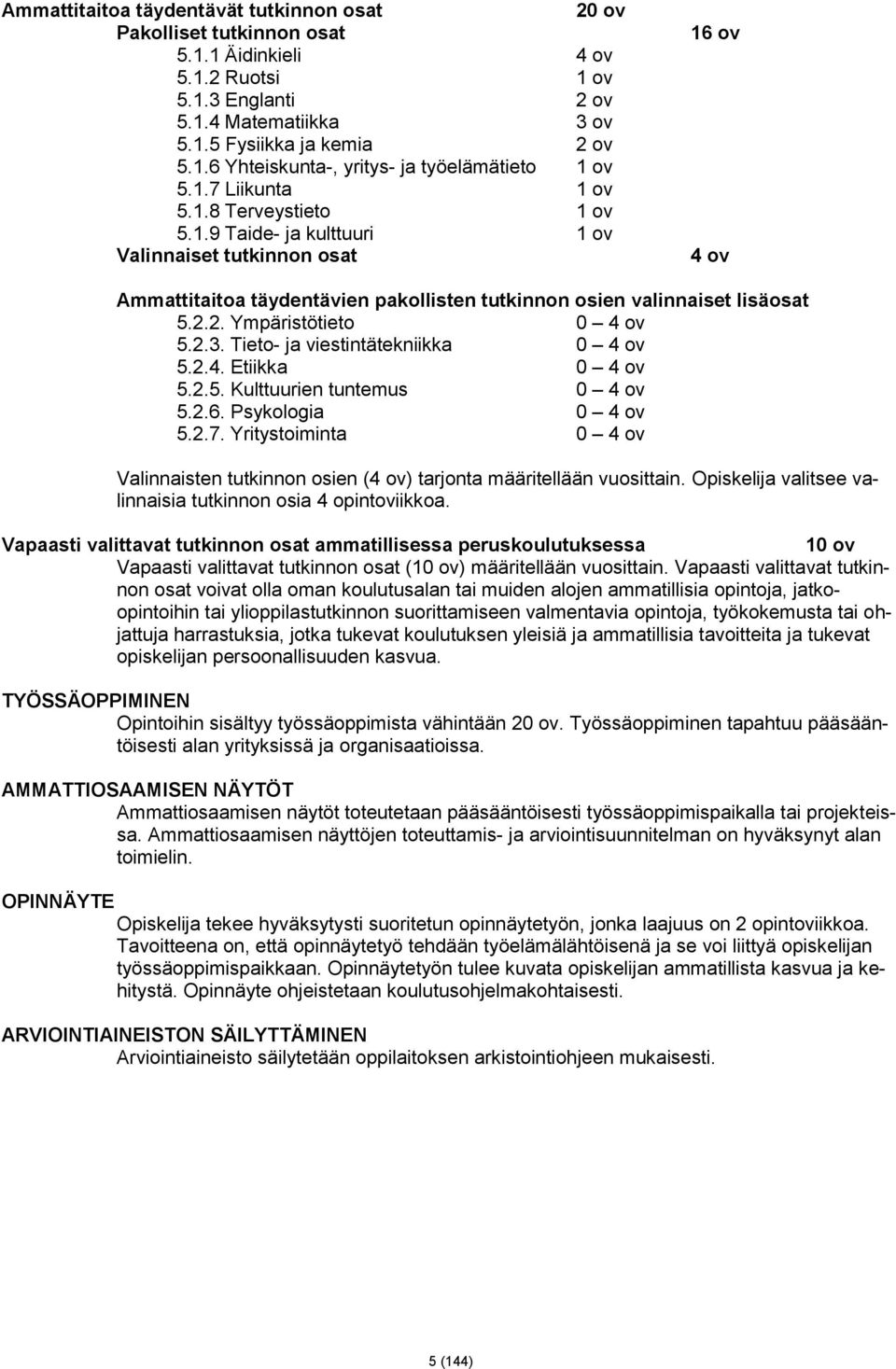 2. Ympäristötieto 0 4 ov 5.2.3. Tieto- ja viestintätekniikka 0 4 ov 5.2.4. Etiikka 0 4 ov 5.2.5. Kulttuurien tuntemus 0 4 ov 5.2.6. Psykologia 0 4 ov 5.2.7.