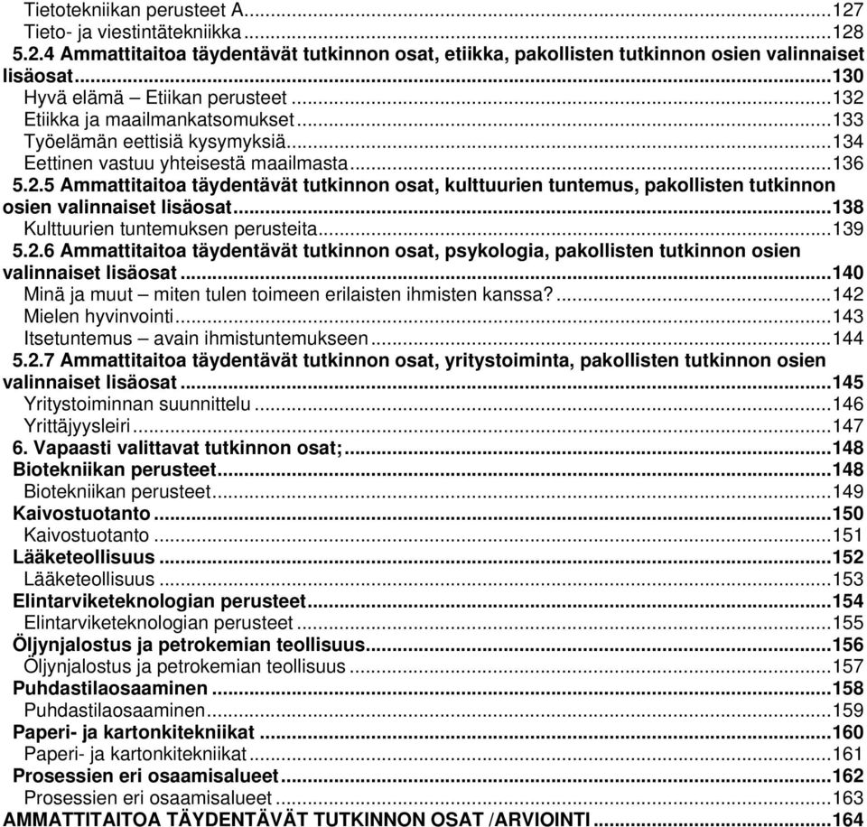 .. 138 Kulttuurien tuntemuksen perusteita... 139 5.2.6 Ammattitaitoa täydentävät tutkinnon osat, psykologia, pakollisten tutkinnon osien valinnaiset lisäosat.