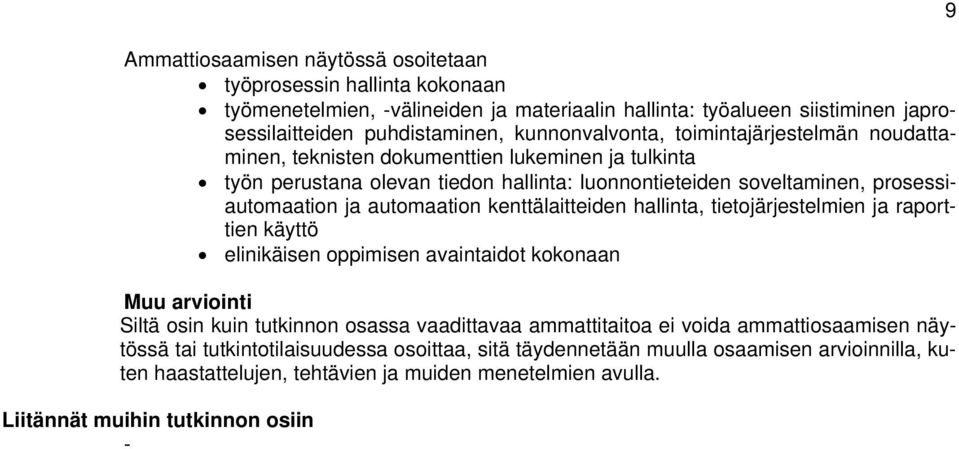 kenttälaitteiden hallinta, tietojärjestelmien ja raporttien käyttö elinikäisen oppimisen avaintaidot kokonaan Muu arviointi Siltä osin kuin tutkinnon osassa vaadittavaa ammattitaitoa ei voida