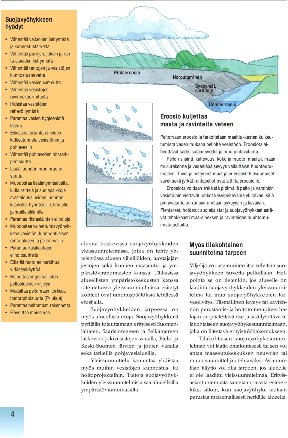 pohjaveden nitraattipitoisuutta Lisää luonnon monimuotoisuutta Muodostaa lisääntymisalueita, kulkureittejä ja suojapaikkoja maatalousalueiden luonnon kasveille, hyönteisille, linnuille ja muille