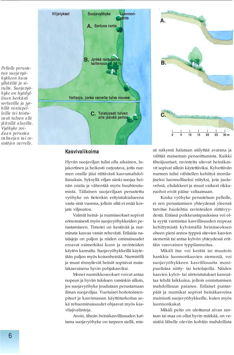 Kasvivalikoima Jyrkkä rantapelto, kaltevuus yli 10 % Valtaoja, jonka varrelle tulva nousee Toistuvasti tulvan alle jäävää peltoa B. C.