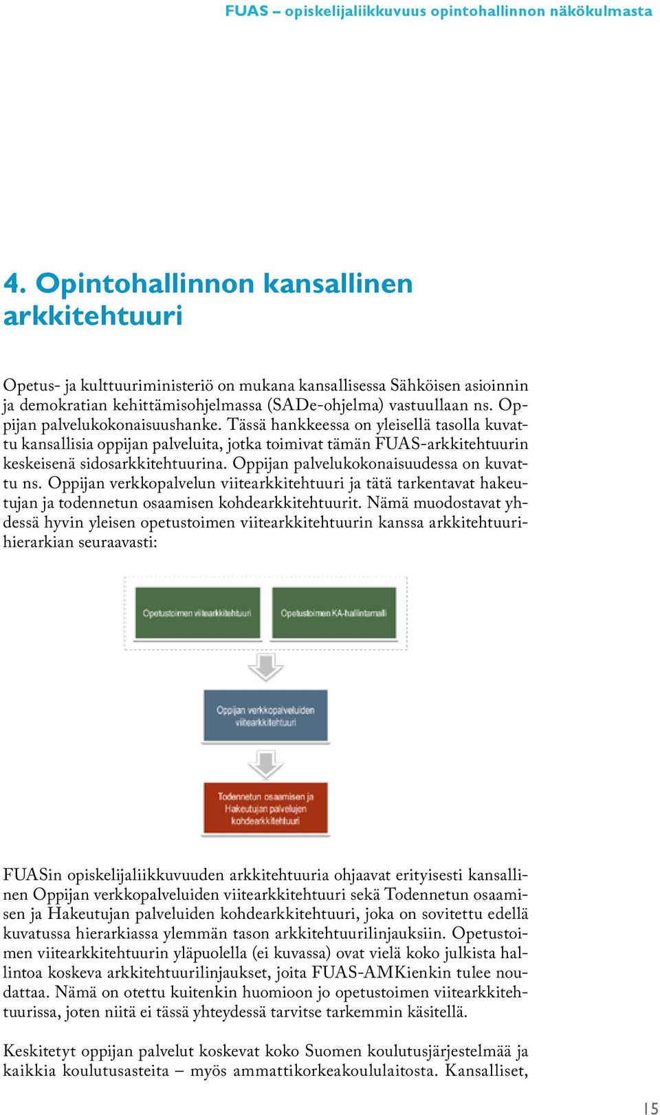 Oppijan palvelukokonaisuushanke. Tässä hankkeessa on yleisellä tasolla kuvattu kansallisia oppijan palveluita, jotka toimivat tämän FUAS-arkkitehtuurin keskeisenä sidosarkkitehtuurina.