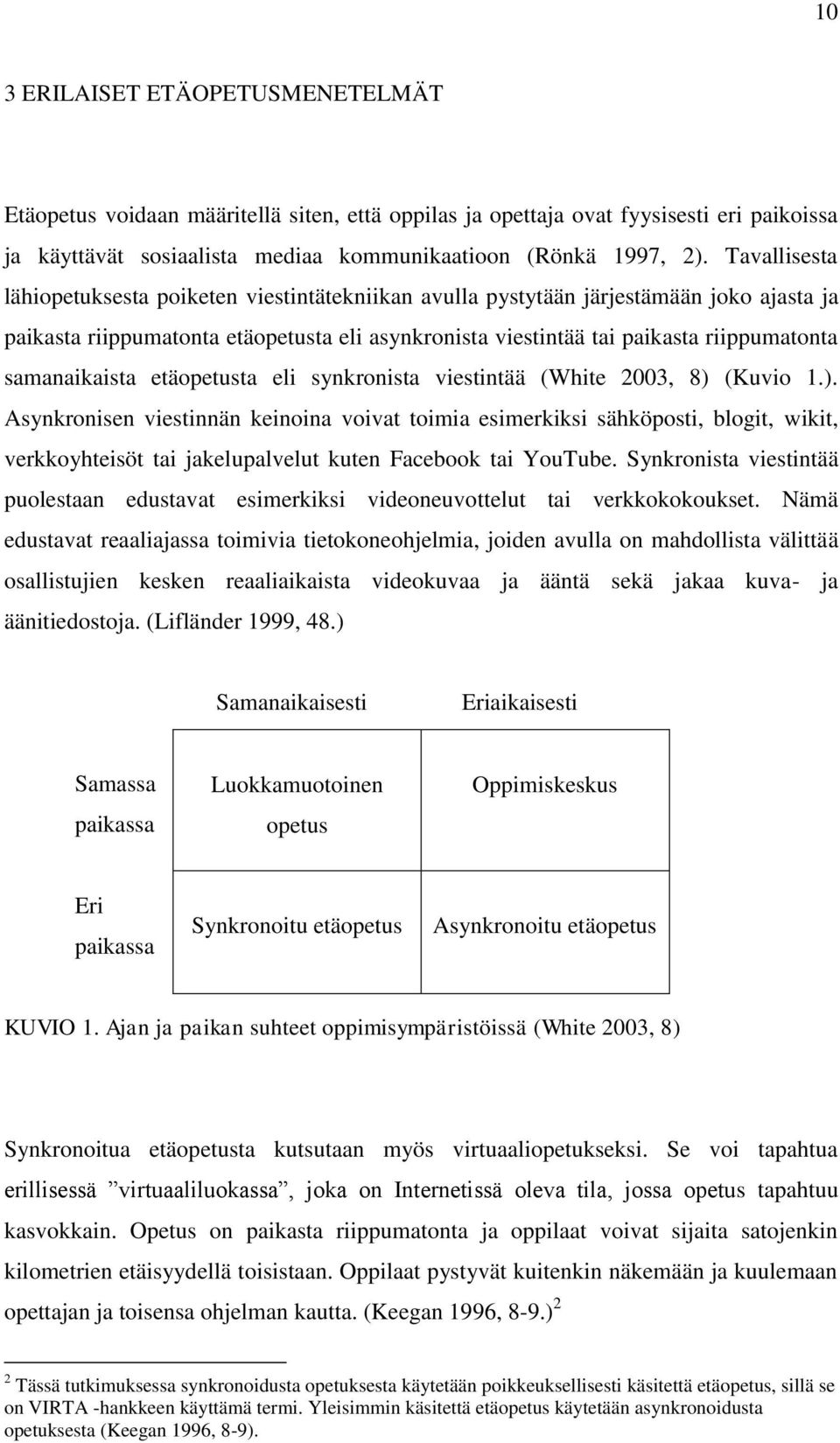 samanaikaista etäopetusta eli synkronista viestintää (White 2003, 8) 