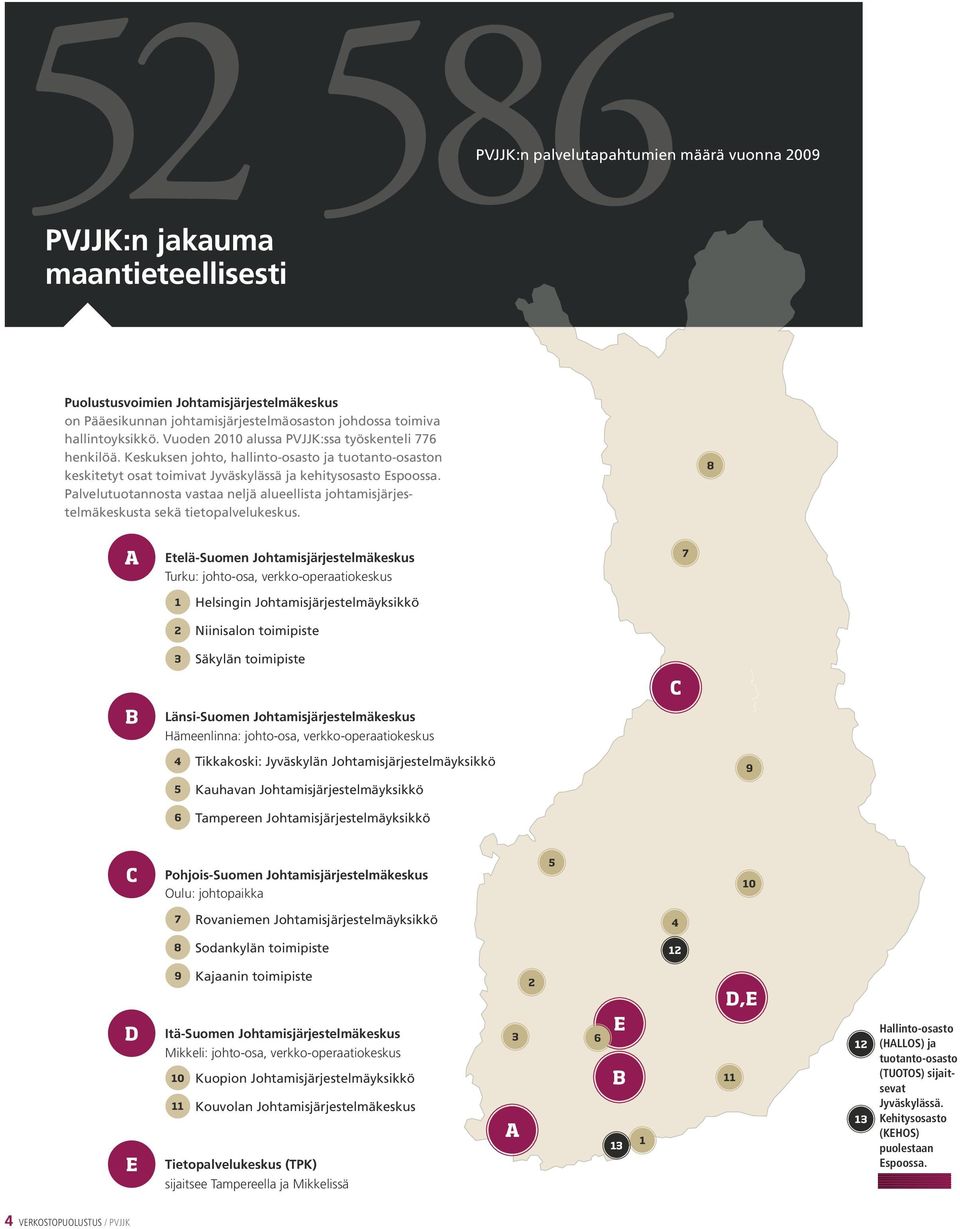 Palvelutuotannosta vastaa neljä alueellista johtamisjärjestelmäkeskusta sekä tietopalvelukeskus.