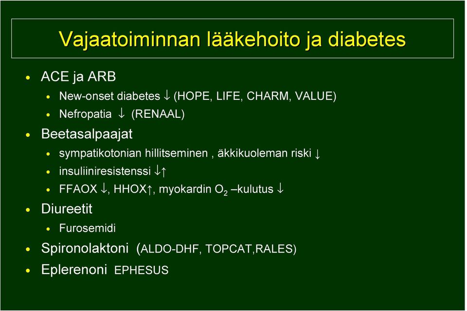 hillitseminen, äkkikuoleman riski insuliiniresistenssi FFAOX, HHOX, myokardin O