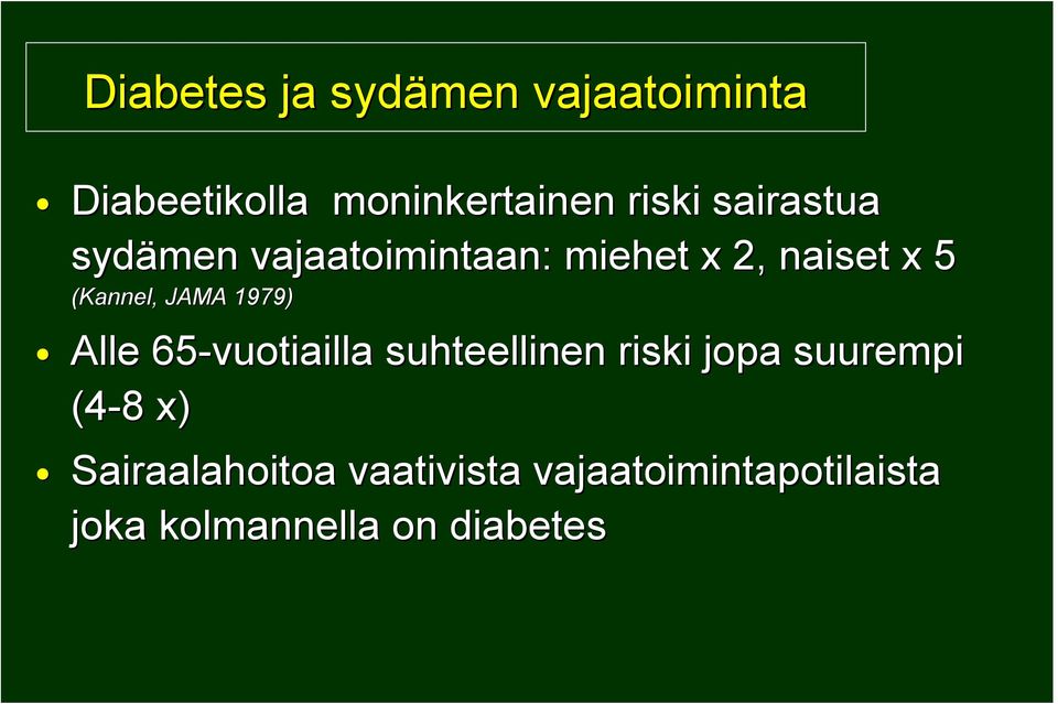 1979) Alle 65-vuotiailla suhteellinen riski jopa suurempi (4-8 8 x)