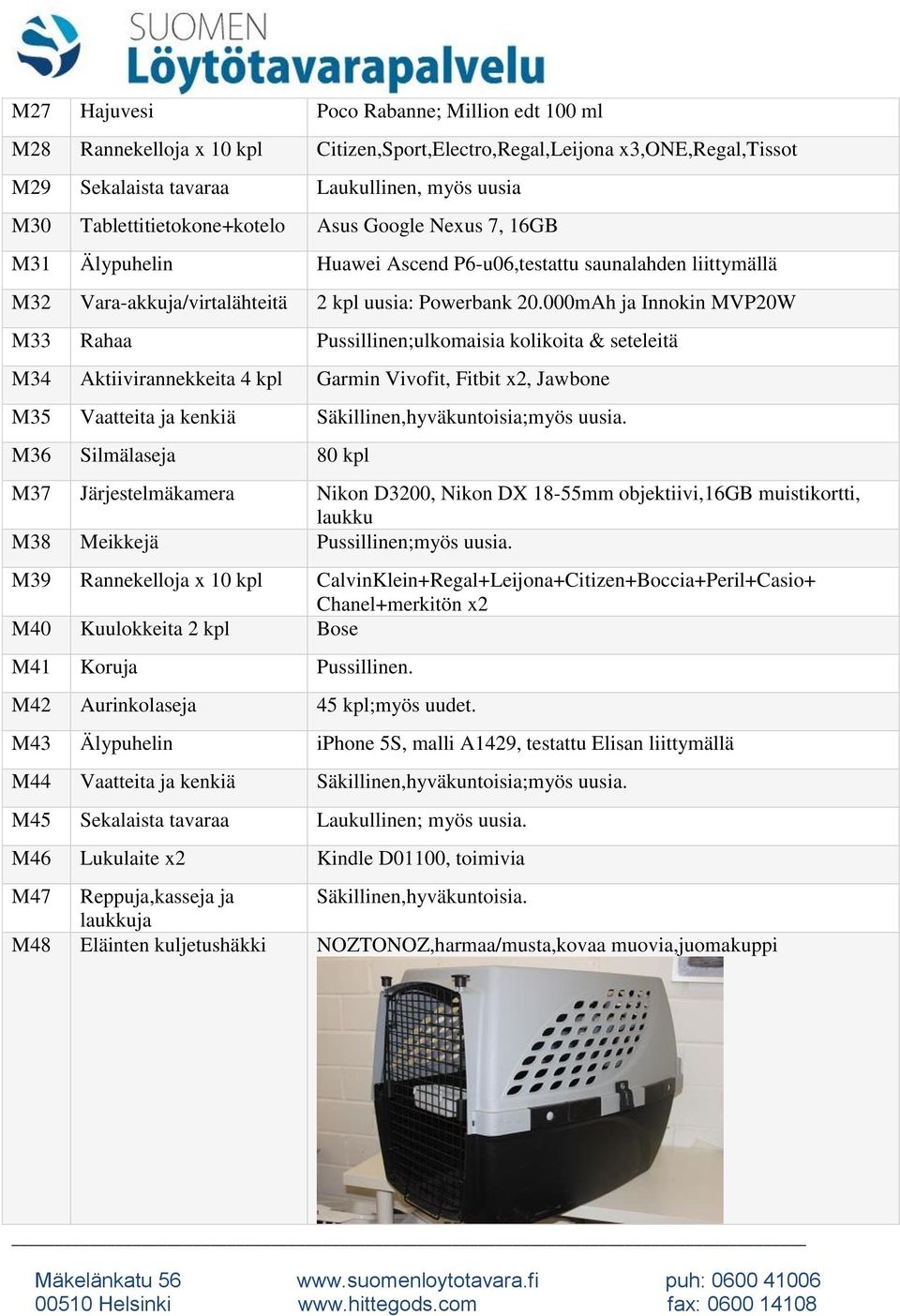 000mAh ja Innokin MVP20W M33 Rahaa Pussillinen;ulkomaisia kolikoita & seteleitä M34 Aktiivirannekkeita 4 kpl Garmin Vivofit, Fitbit x2, Jawbone M35 Vaatteita ja kenkiä Säkillinen,hyväkuntoisia;myös