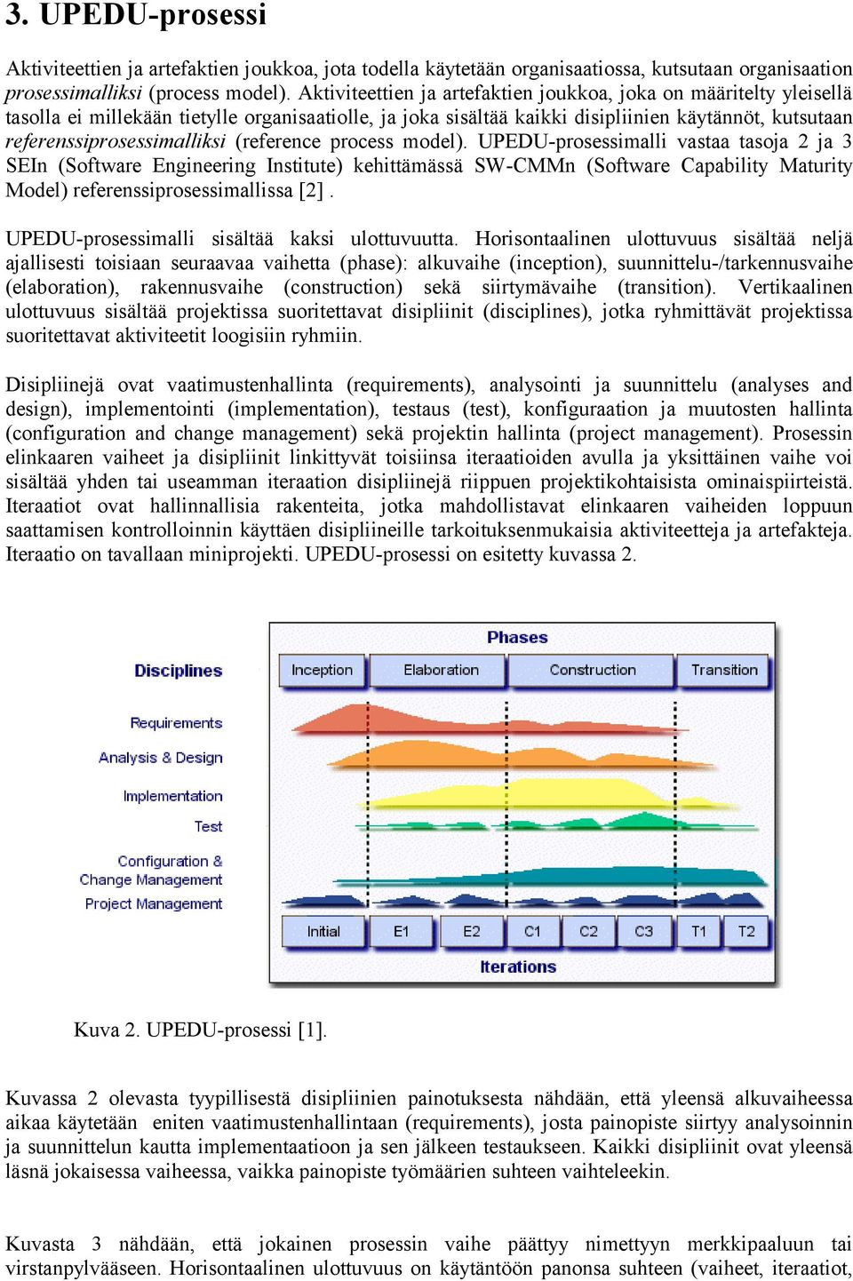 (reference process model). UPEDU-prosessimalli vastaa tasoja 2 ja 3 SEIn (Software Engineering Institute) kehittämässä SW-CMMn (Software Capability Maturity Model) referenssiprosessimallissa [2].