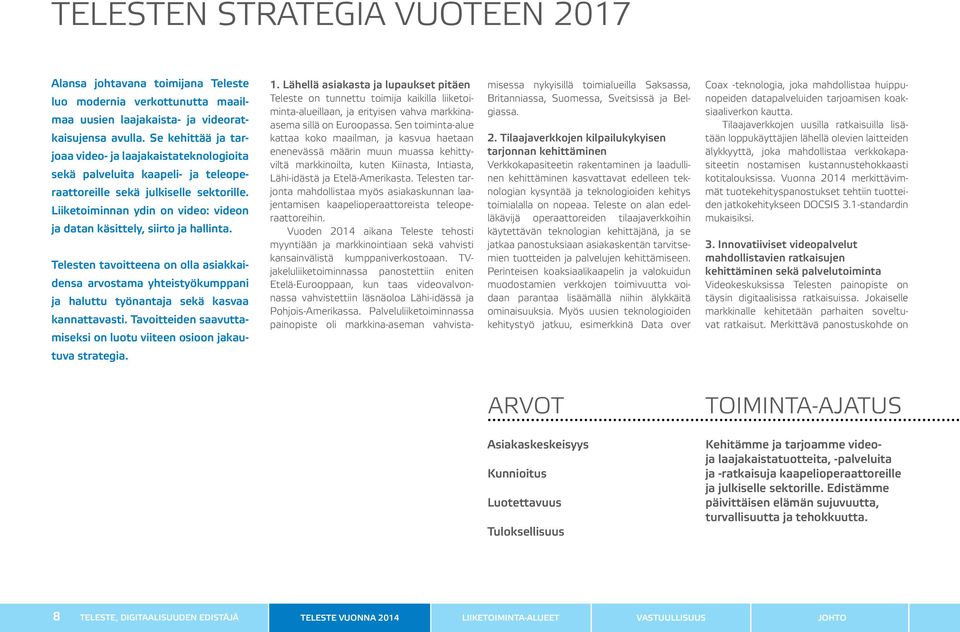 Liiketoiminnan ydin on video: videon ja datan käsittely, siirto ja hallinta. Telesten tavoitteena on olla asiakkaidensa arvostama yhteistyökumppani ja haluttu työnantaja sekä kasvaa kannattavasti.