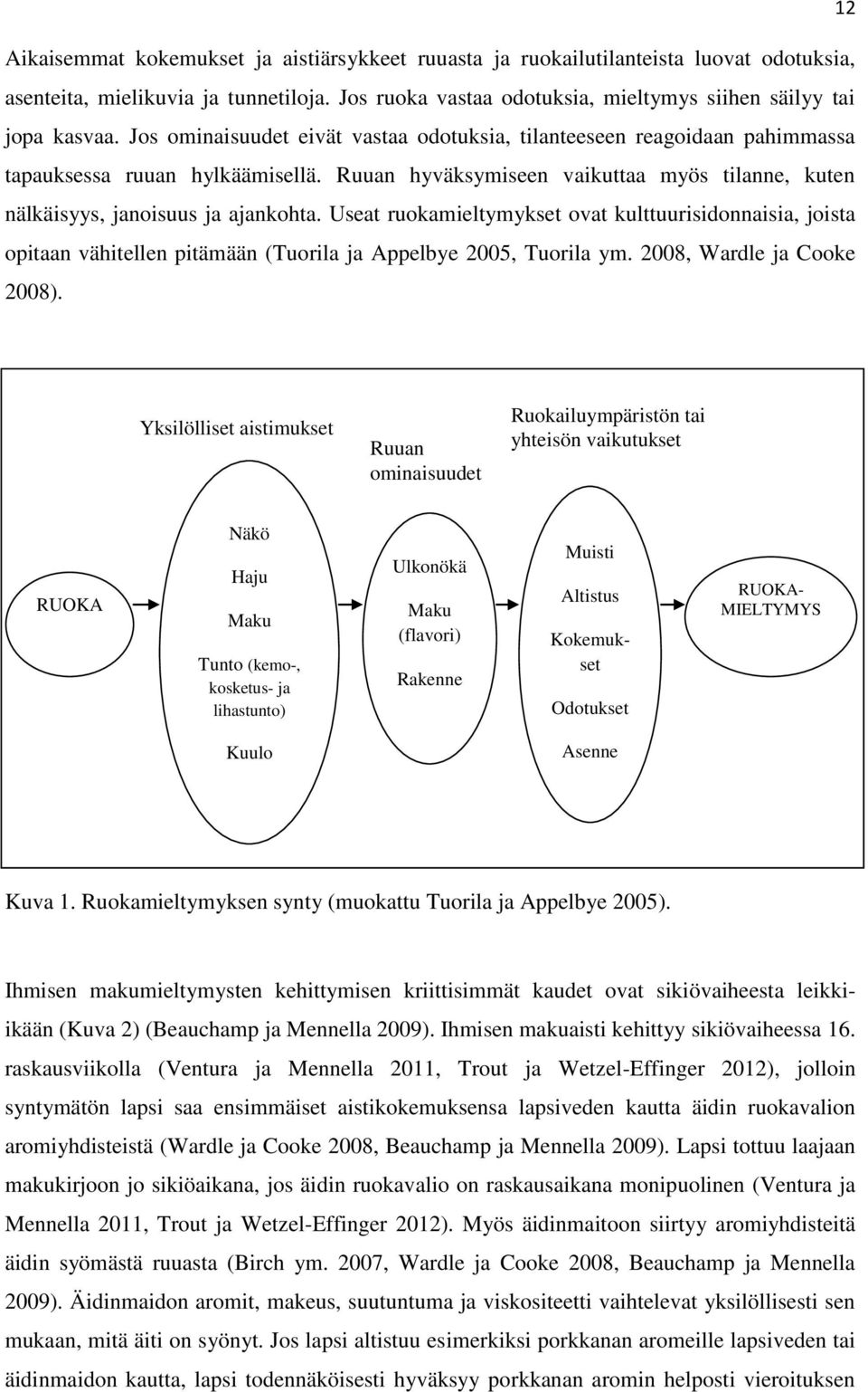 Useat ruokamieltymykset ovat kulttuurisidonnaisia, joista opitaan vähitellen pitämään (Tuorila ja Appelbye 2005, Tuorila ym. 2008, Wardle ja Cooke 2008).