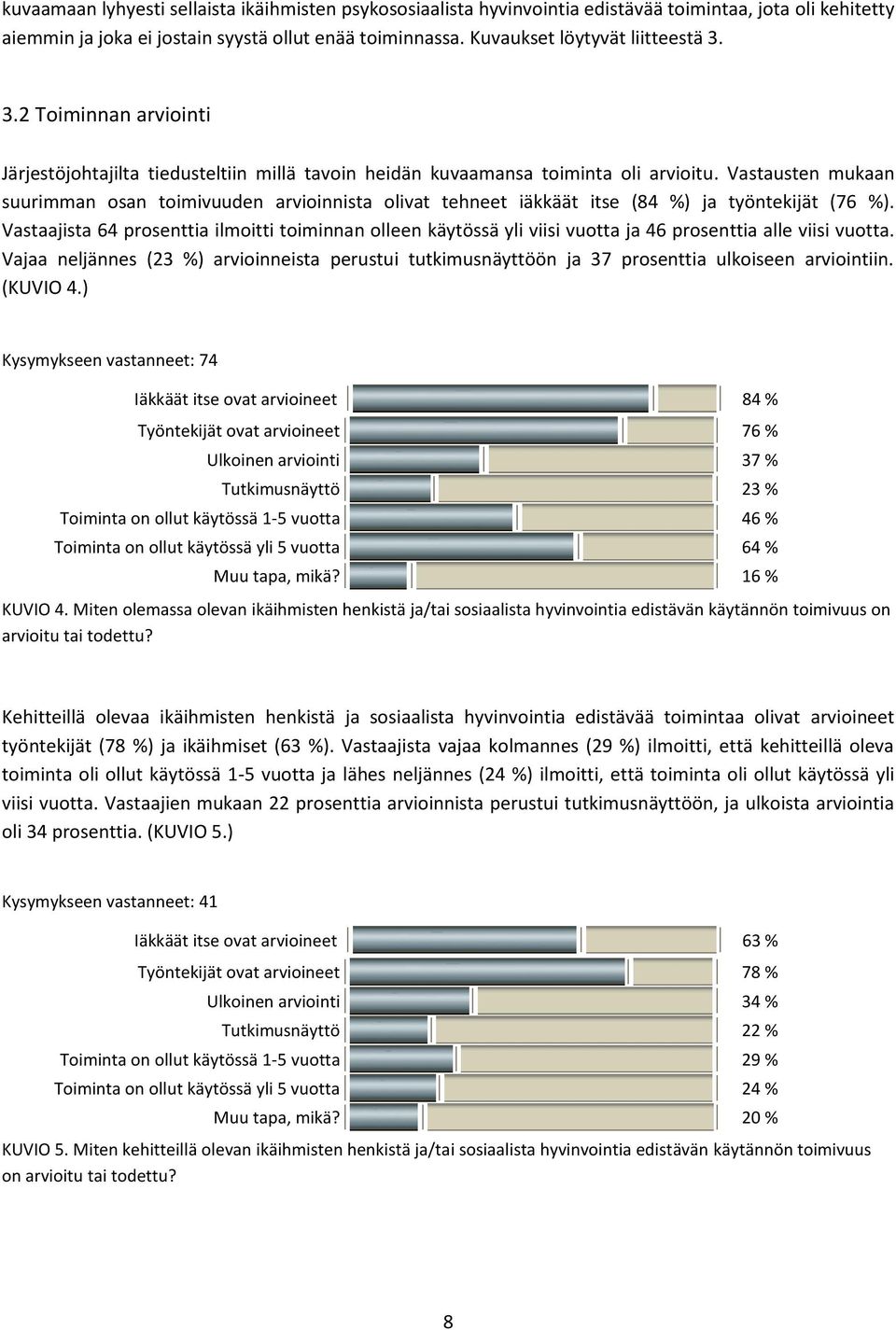 Vastausten mukaan suurimman san timivuuden arviinnista livat tehneet iäkkäät itse (84 %) ja työntekijät (76 %).