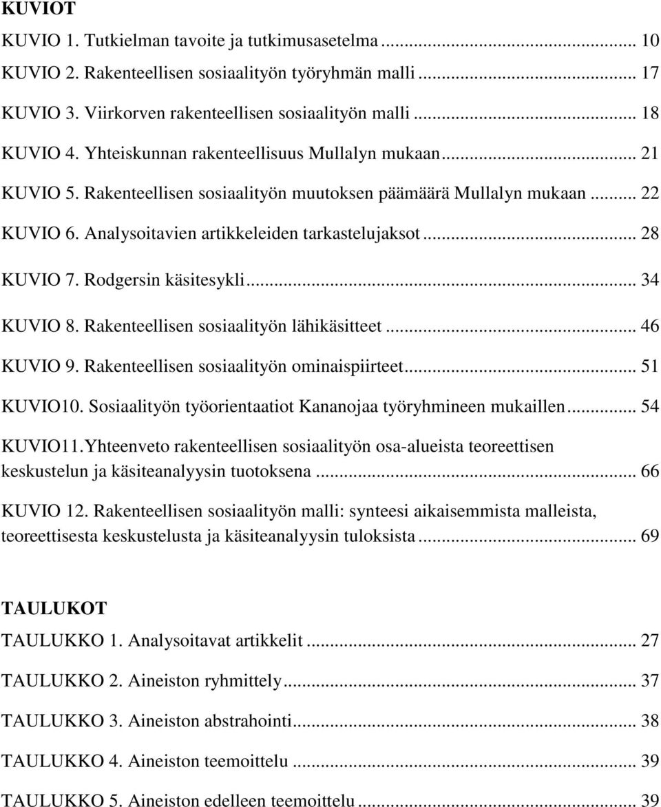 Rodgersin käsitesykli... 34 KUVIO 8. Rakenteellisen sosiaalityön lähikäsitteet... 46 KUVIO 9. Rakenteellisen sosiaalityön ominaispiirteet... 51 KUVIO10.