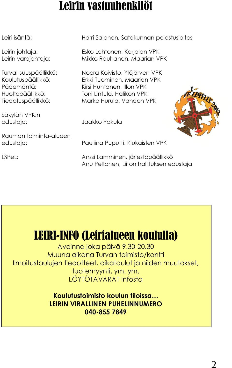 Huhtanen, Illon VPK Toni Lintula, Halikon VPK Marko Hurula, Vahdon VPK Jaakko Pakula Pauliina Puputti, Kiukaisten VPK Anssi Lamminen, järjestöpäällikkö Anu Peltonen, Liiton hallituksen edustaja