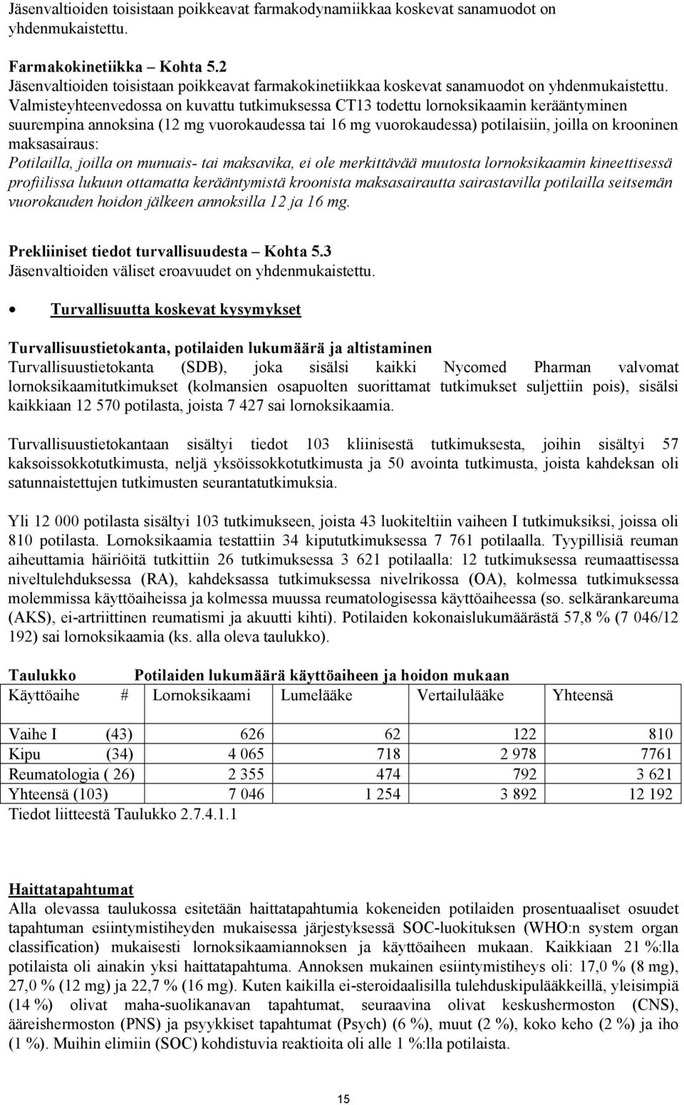 Valmisteyhteenvedossa on kuvattu tutkimuksessa CT13 todettu lornoksikaamin kerääntyminen suurempina annoksina (12 mg vuorokaudessa tai 16 mg vuorokaudessa) potilaisiin, joilla on krooninen