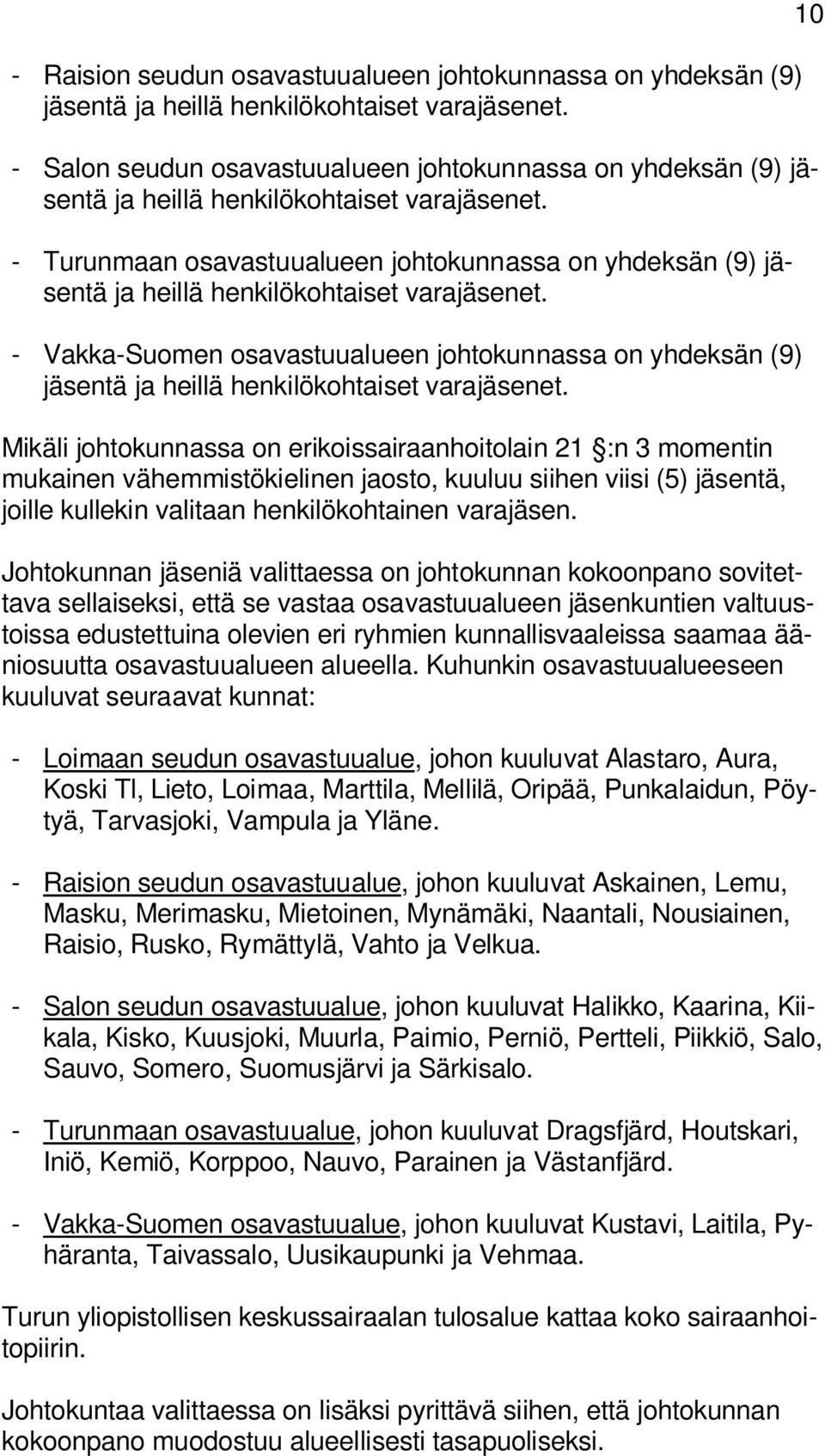 - Turunmaan osavastuualueen johtokunnassa on yhdeksän (9) jäsentä ja heillä henkilökohtaiset varajäsenet.