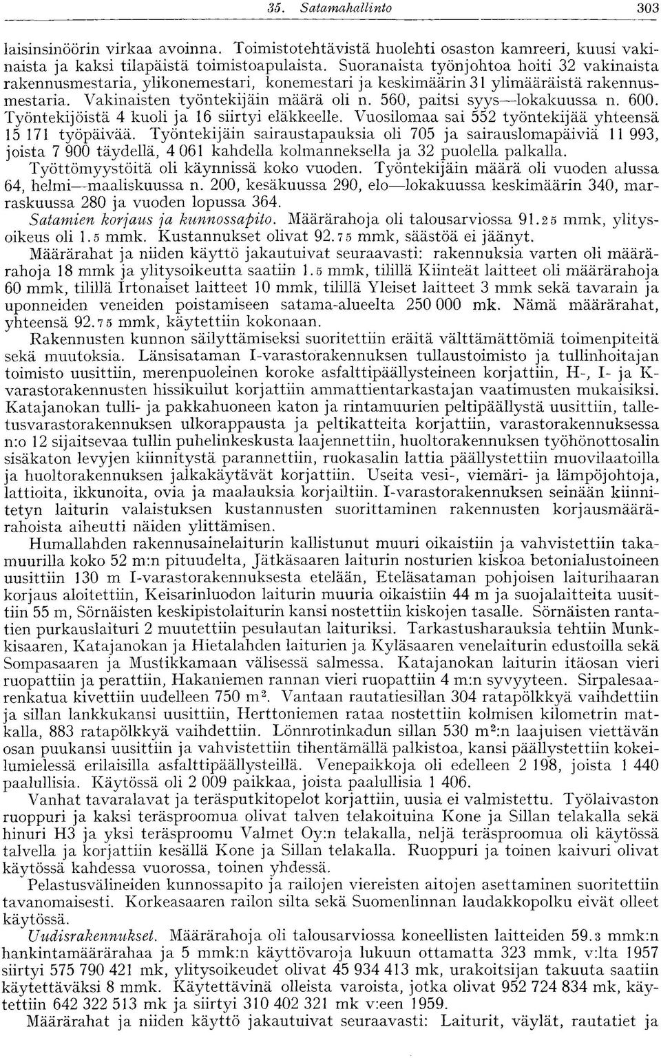 560, paitsi syys lokakuussa n. 600. Työntekijöistä 4 kuoli ja 16 siirtyi eläkkeelle. Vuosilomaa sai 552 työntekijää yhteensä 15 171 työpäivää.