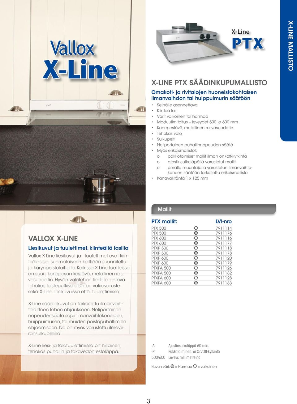 LISÄVARUSTEET VALLOX X-LINE Liesikuvut ja tuulettimet, kiinteällä lasilla Vallox liesikuvut ja tuulettimet ovat kiinteälasisia, suomalaiseen keittiöön suunniteltuja kärynpoistolaitteita.