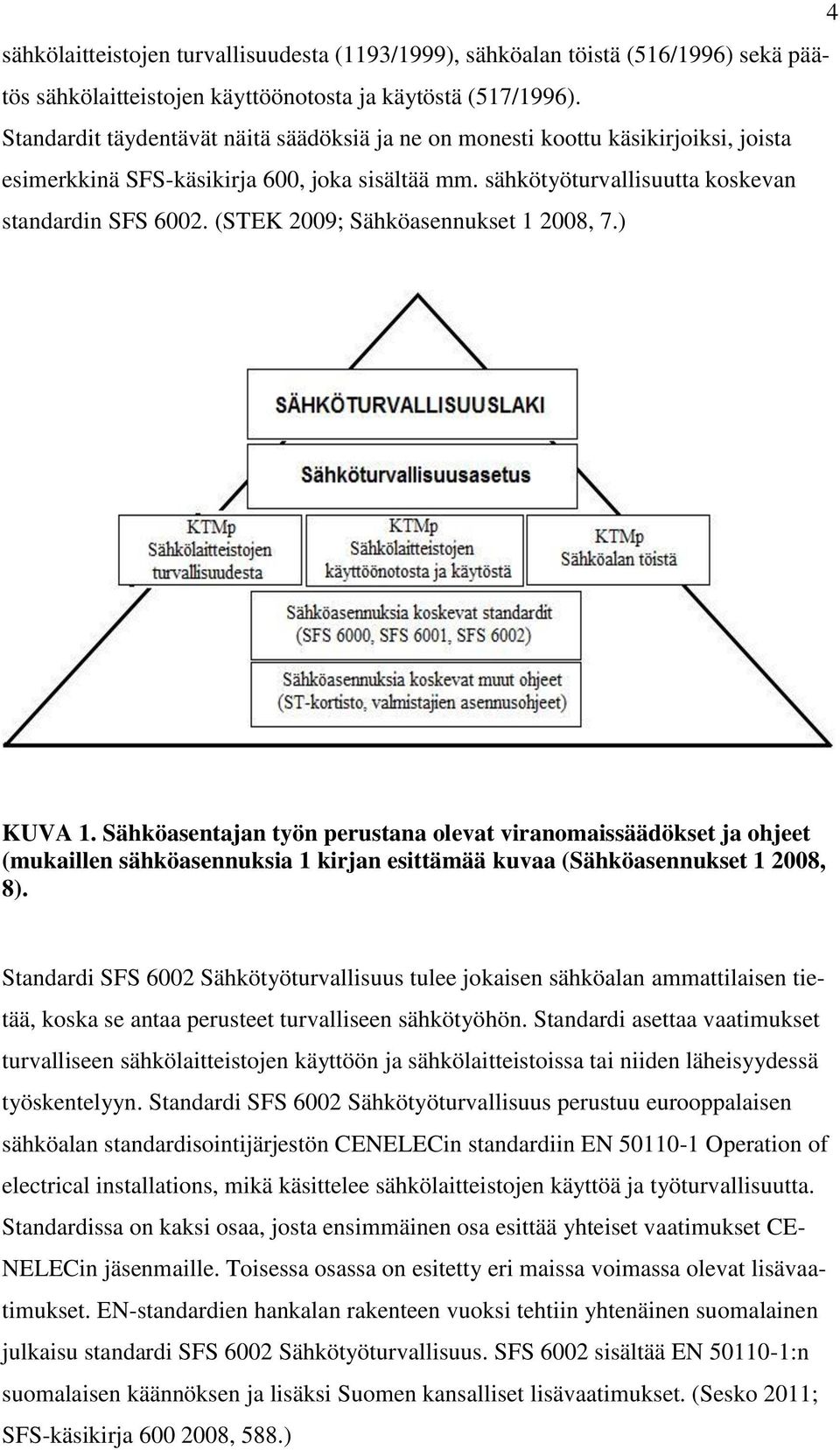 (STEK 2009; Sähköasennukset 1 2008, 7.) KUVA 1. Sähköasentajan työn perustana olevat viranomaissäädökset ja ohjeet (mukaillen sähköasennuksia 1 kirjan esittämää kuvaa (Sähköasennukset 1 2008, 8).