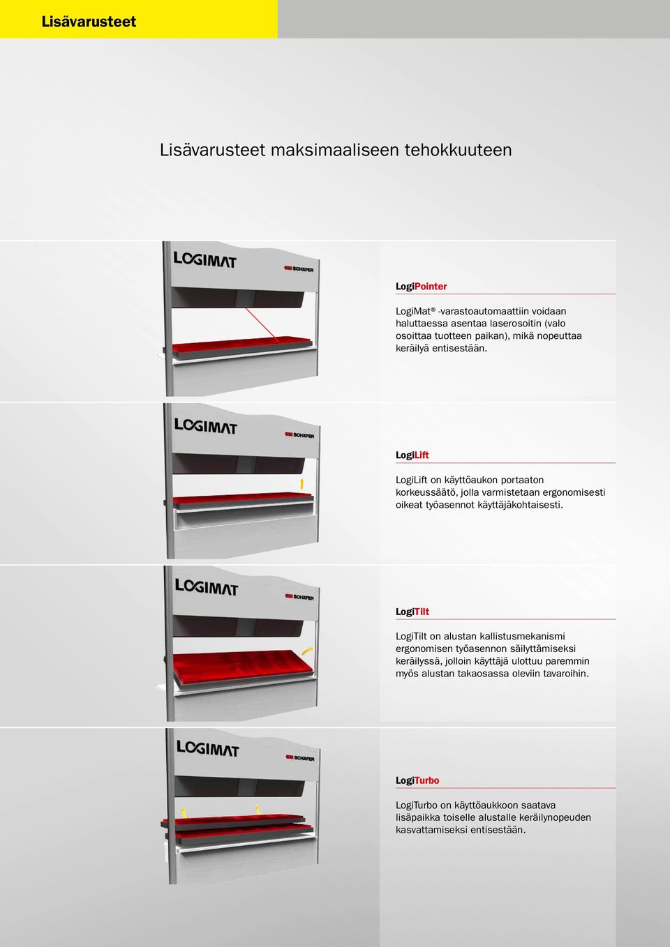 LogiLift LogiLift on käyttöaukon portaaton korkeussäätö, jolla varmistetaan ergonomisesti oikeat työasennot käyttäjäkohtaisesti.