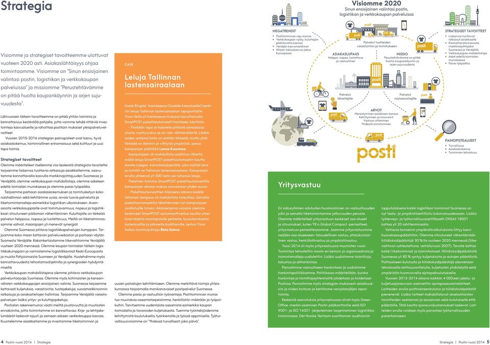 Visiomme on Sinun ensisijainen valintasi postin, logistiikan ja verkkokaupan palveluissa ja missiomme Perustehtävämme on pitää huolta kaupankäynnin ja arjen sujuvuudesta.