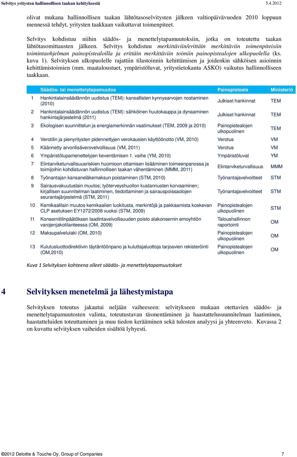 Selvitys kohdistuu merkittäviin/erittäin merkittäviin toimenpiteisiin toimintaohjelman painopistealoilla ja erittäin merkittäviin toimiin painopistealojen ulkopuolella (ks. kuva 1).