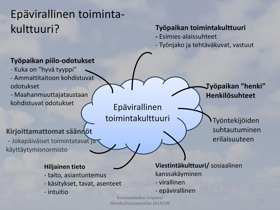 Ammattitaitoon kohdistuvat odotukset - Maahanmuuttajataustaan kohdistuvat odotukset Kirjoittamattomat säännöt - Jokapäiväiset toimintatavat ja