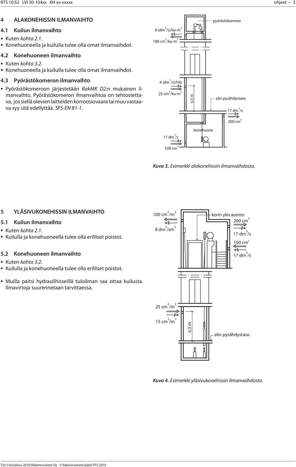 Pyörästökomeron ilmanvaihtoa on tehtostettava, jos siellä olevien laitteiden korroosiovaara tai muu vastaava syy sitä edellyttää. SFS-EN 81-1. 5 cm /ku-m m 00 cm 100 cm Kuva.