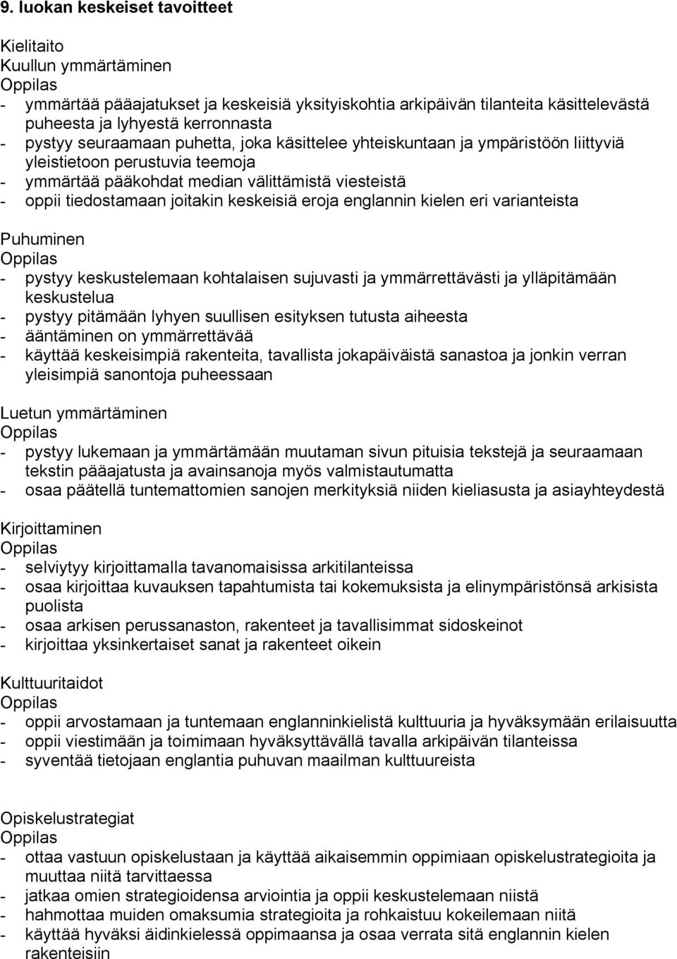 eri varianteista pystyy keskustelemaan kohtalaisen sujuvasti ja ymmärrettävästi ja ylläpitämään keskustelua pystyy pitämään lyhyen suullisen esityksen tutusta aiheesta ääntäminen on ymmärrettävää