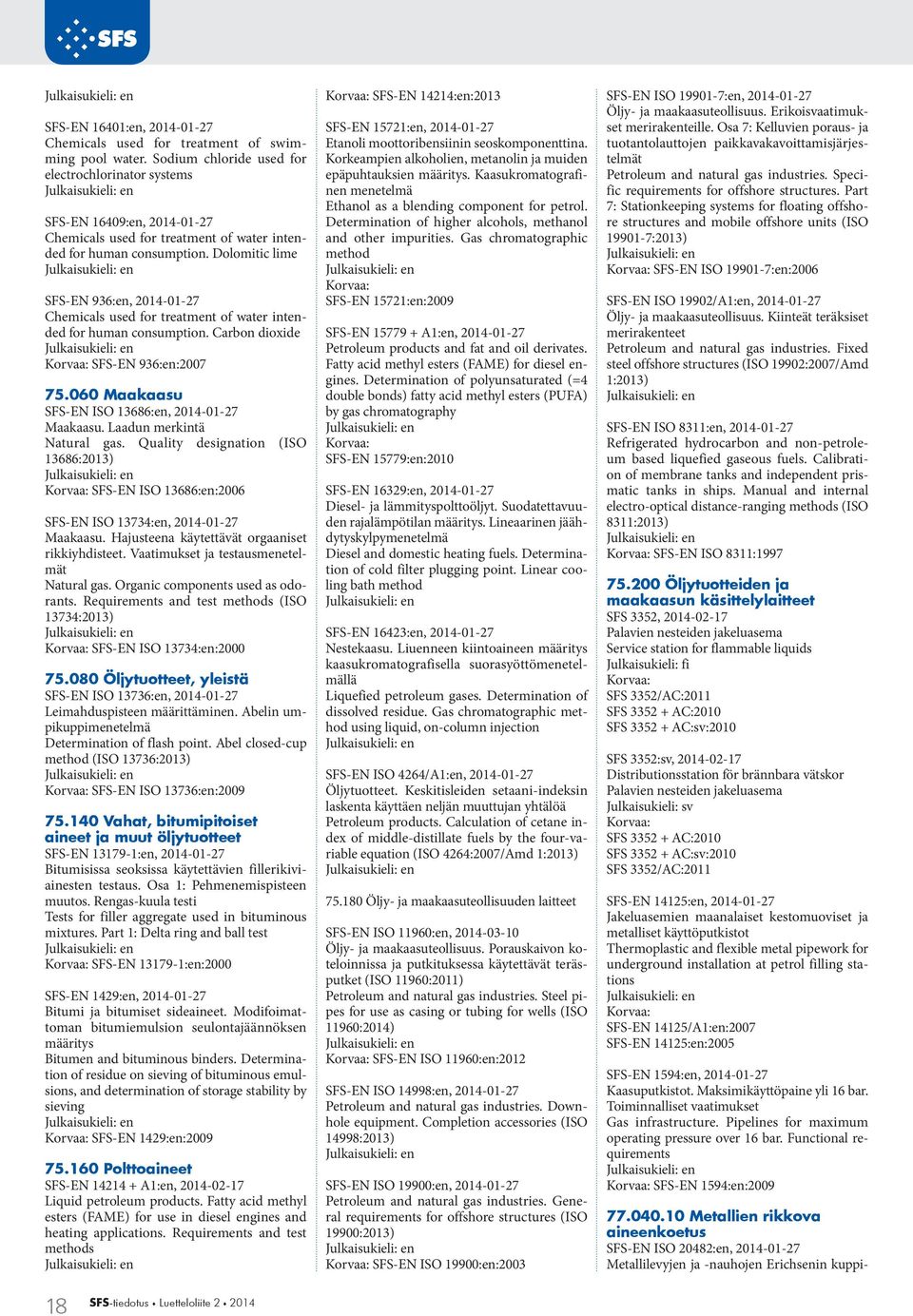 Dolomitic lime SFS-EN 936:en, 2014-01-27 Chemicals used for treatment of water intended for human consumption. Carbon dioxide SFS-EN 936:en:2007 75.