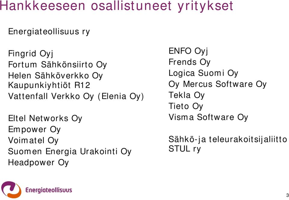 Empower Oy Voimatel Oy Suomen Energia Urakointi Oy Headpower Oy ENFO Oyj Frends Oy Logica