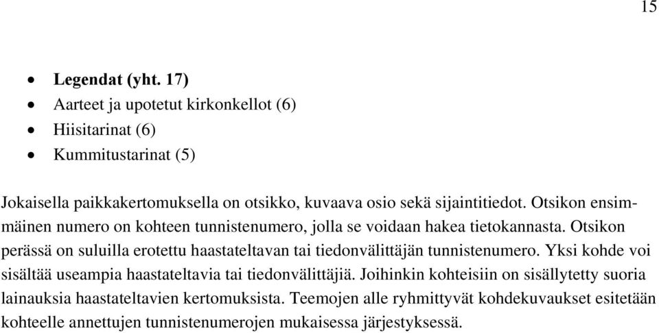 Otsikon ensimmäinen numero on kohteen tunnistenumero, jolla se voidaan hakea tietokannasta.