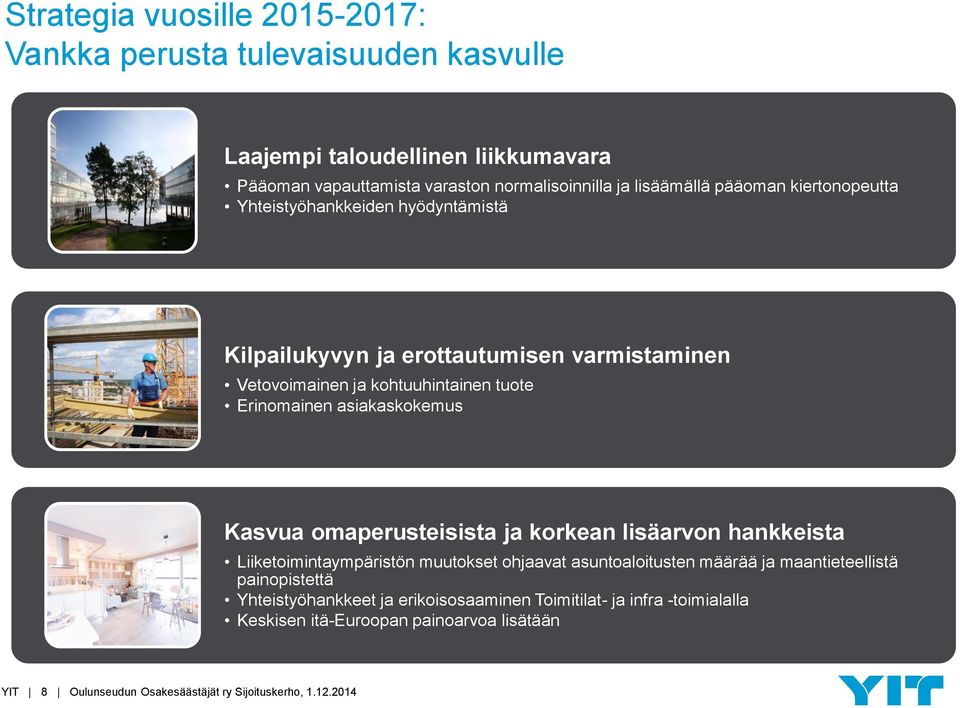 asiakaskokemus Kasvua omaperusteisista ja korkean lisäarvon hankkeista Liiketoimintaympäristön muutokset ohjaavat asuntoaloitusten määrää ja maantieteellistä