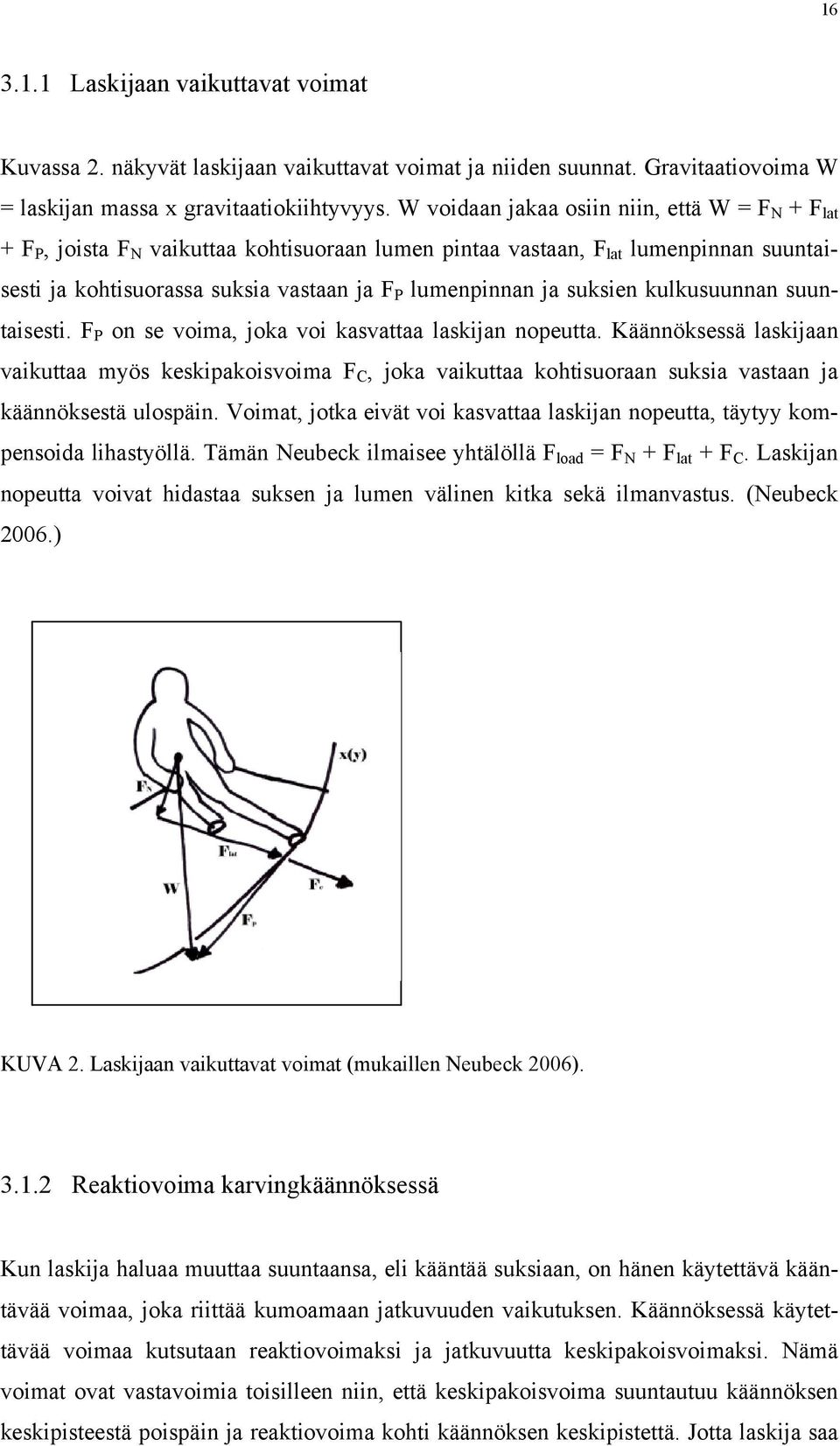 suksien kulkusuunnan suuntaisesti. F P on se voima, joka voi kasvattaa laskijan nopeutta.