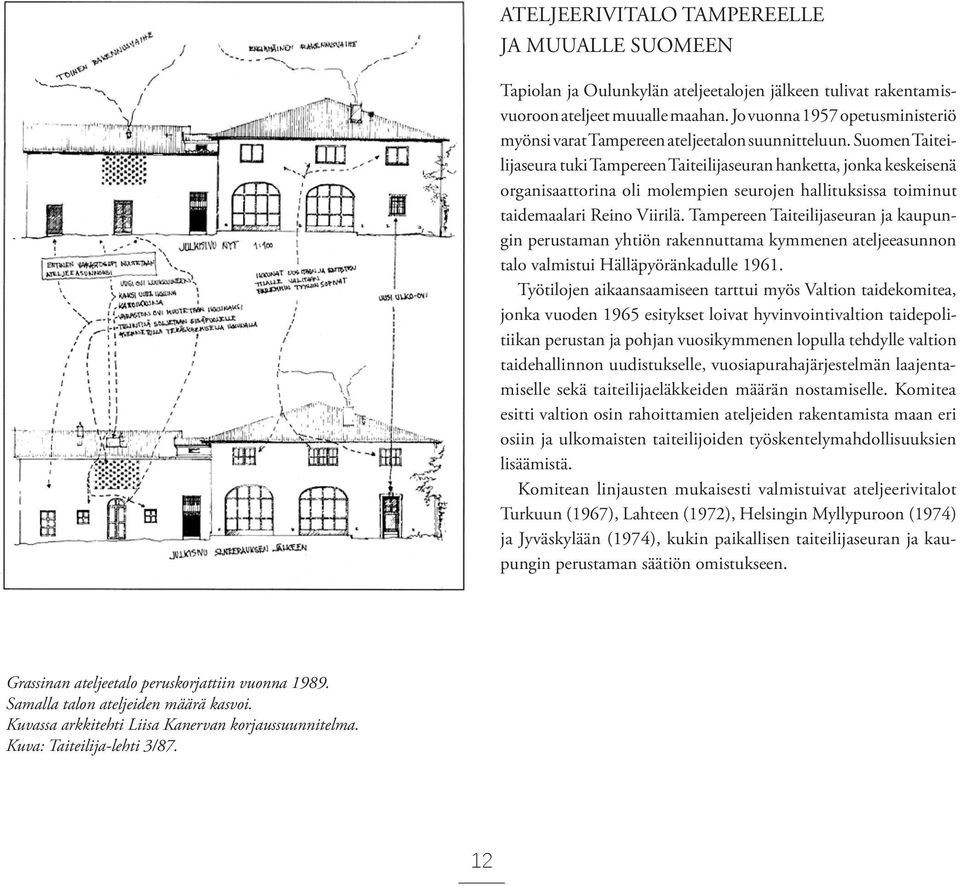 Suomen Taiteilijaseura tuki Tampereen Taiteilijaseuran hanketta, jonka keskeisenä organisaattorina oli molempien seurojen hallituksissa toiminut taidemaalari Reino Viirilä.