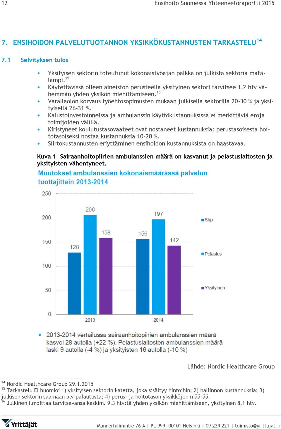 15 Käytettävissä olleen aineiston perusteella yksityinen sektori tarvitsee 1,2 htv vähemmän yhden yksikön miehittämiseen.