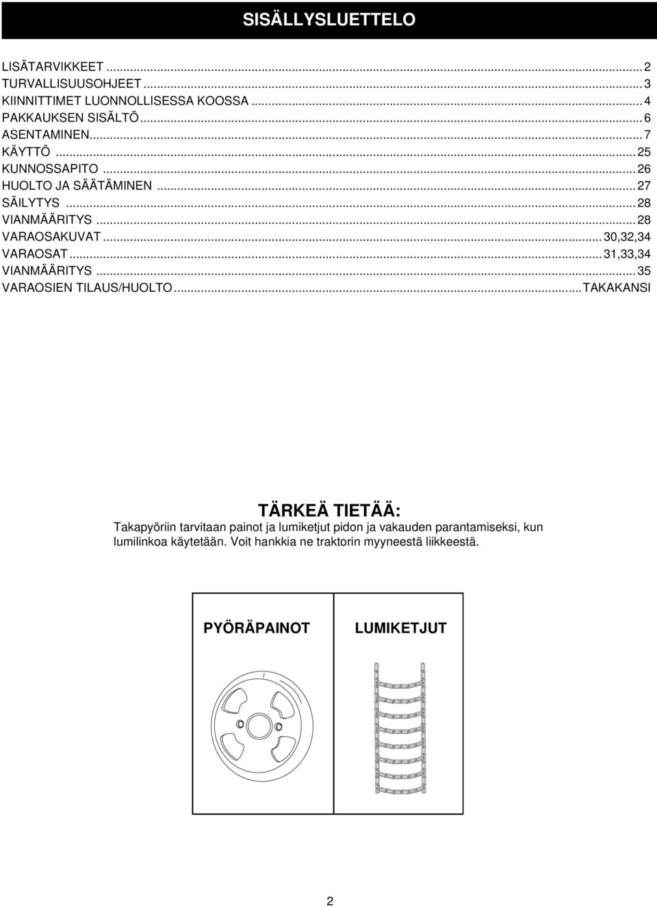 .. 30,32,34 VARAOSAT... 31,33,34 VIANMÄÄRITYS... 35 VARAOSIEN TILAUS/HUOLTO.